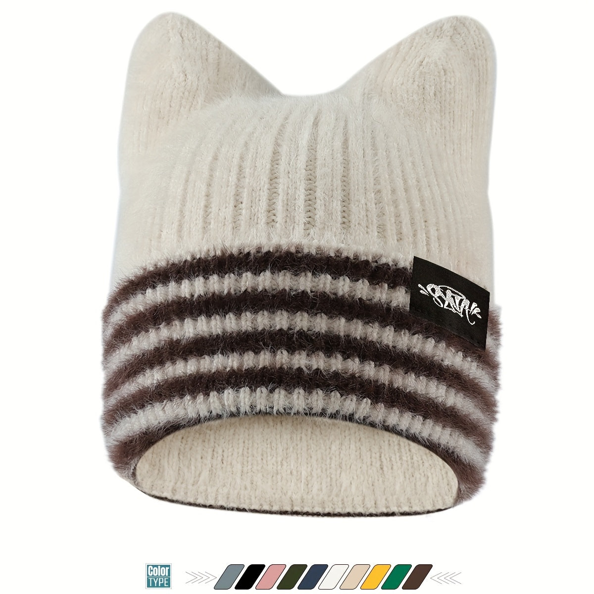 1pc Unisex Plush Cat Ear Beanie Hat with Faux