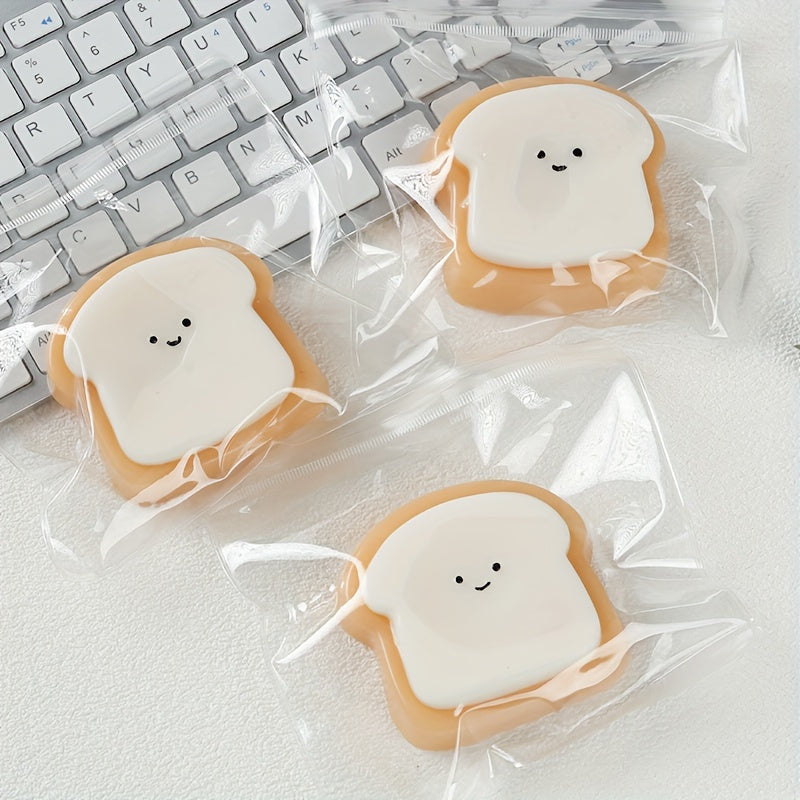 [Squishy Toast Toy] Ultra-Soft 1pc Squishy Toast Relax Toy | Adorable Smiling Face Design, Slow Rebound, Easy to Clean, Synthetic Rubber, Multicolor (White & Orange), Playful Desk Accessory