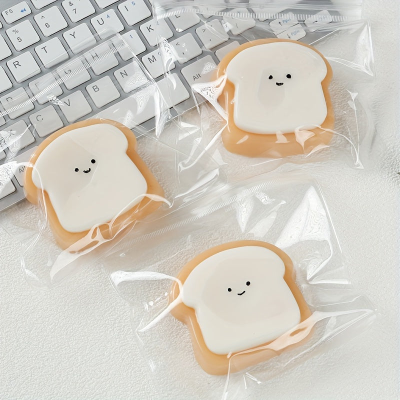 [Squishy Toast Toy] Ultra-Soft 1pc Squishy Toast Relax Toy | Adorable Smiling Face Design, Slow Rebound, Easy to Clean, Synthetic Rubber, Multicolor (White & Orange), Playful Desk Accessory