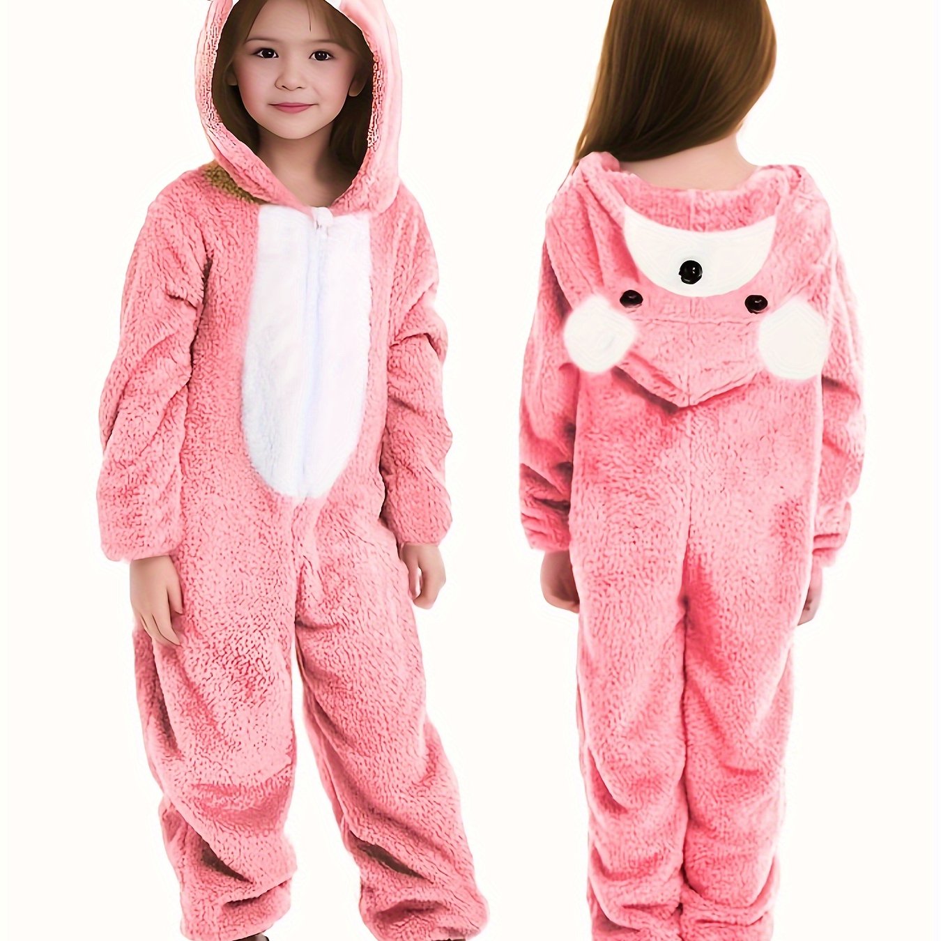 Pink Polar Bear Hooded Romper for Girls | Casual Knit Polyester, Long Sleeve, Loose Fit, Fall/Winter Sleepwear | Playful Design, Winter Sleepwear, Polar Bear Accessories