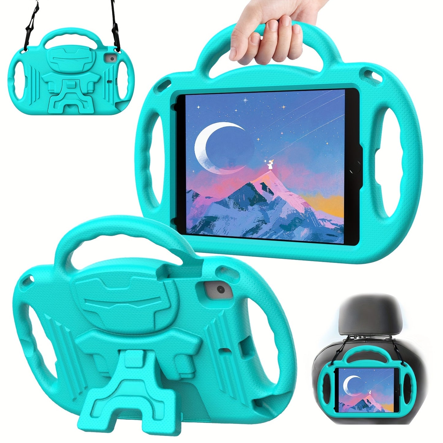 [Shockproof EVA Case] Lightweight and Shockproof EVA Case - with Cartoon Kickstand, Adjustable Strap, Three Anti-Slip Handles for iPad 5th/6th/7th/8th/9th Gen 9.7/10.2 inch, 10th Gen/Air4 10.9 inch and mini 1st/2nd/3rd/4th/5t