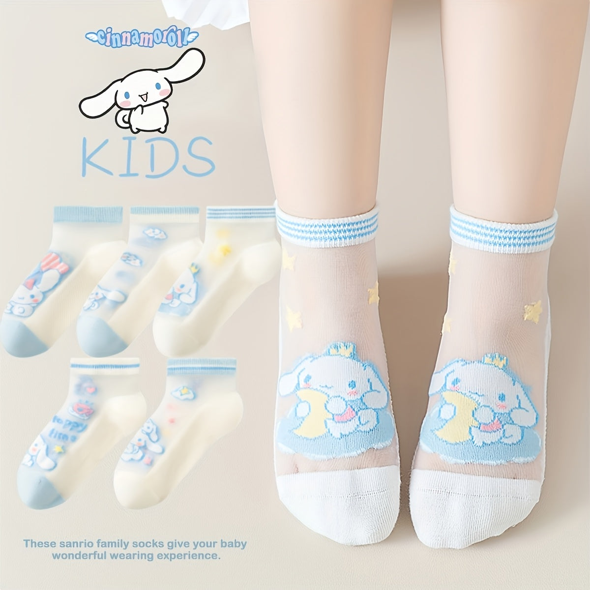 Cinnamoroll Knee-High Socks for Kids, 5 Pairs Set