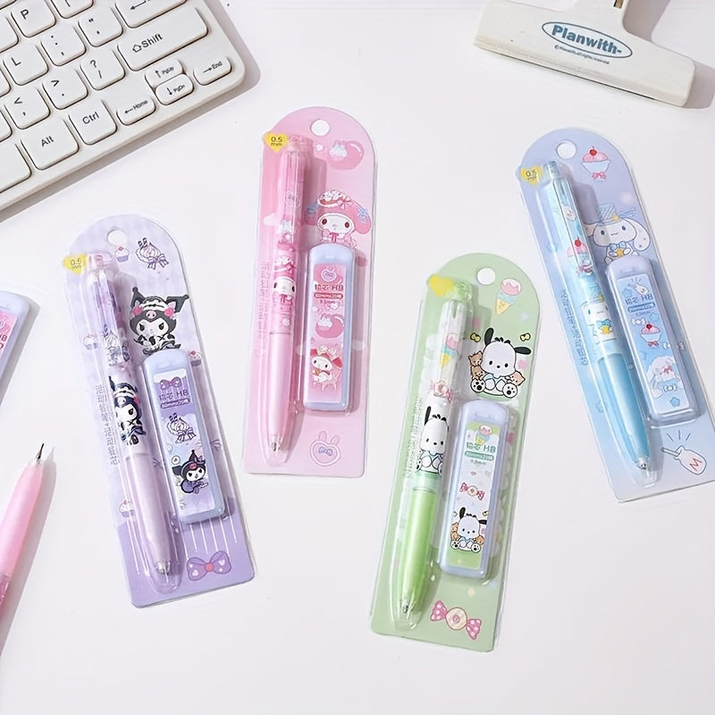 Sanrio Automatic Pencil with Lead Refill Set, Smooth Writing Erasable, Four Patterns Hello Kitty, Student Stationery Supplies, Back-to-School Gift