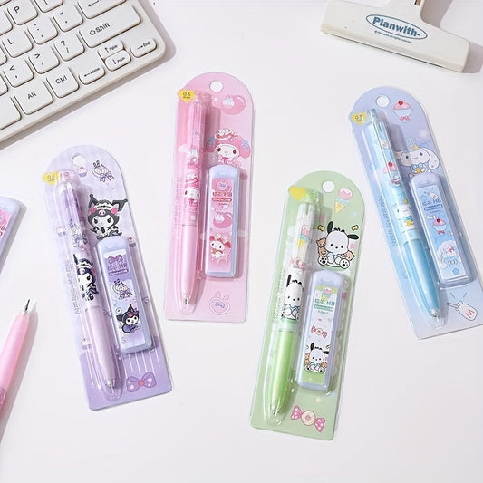 Sanrio Automatic Pencil with Lead Refill Set, Smooth Writing Erasable, Four Patterns Hello Kitty, Student Stationery Supplies, Back-to-School Gift