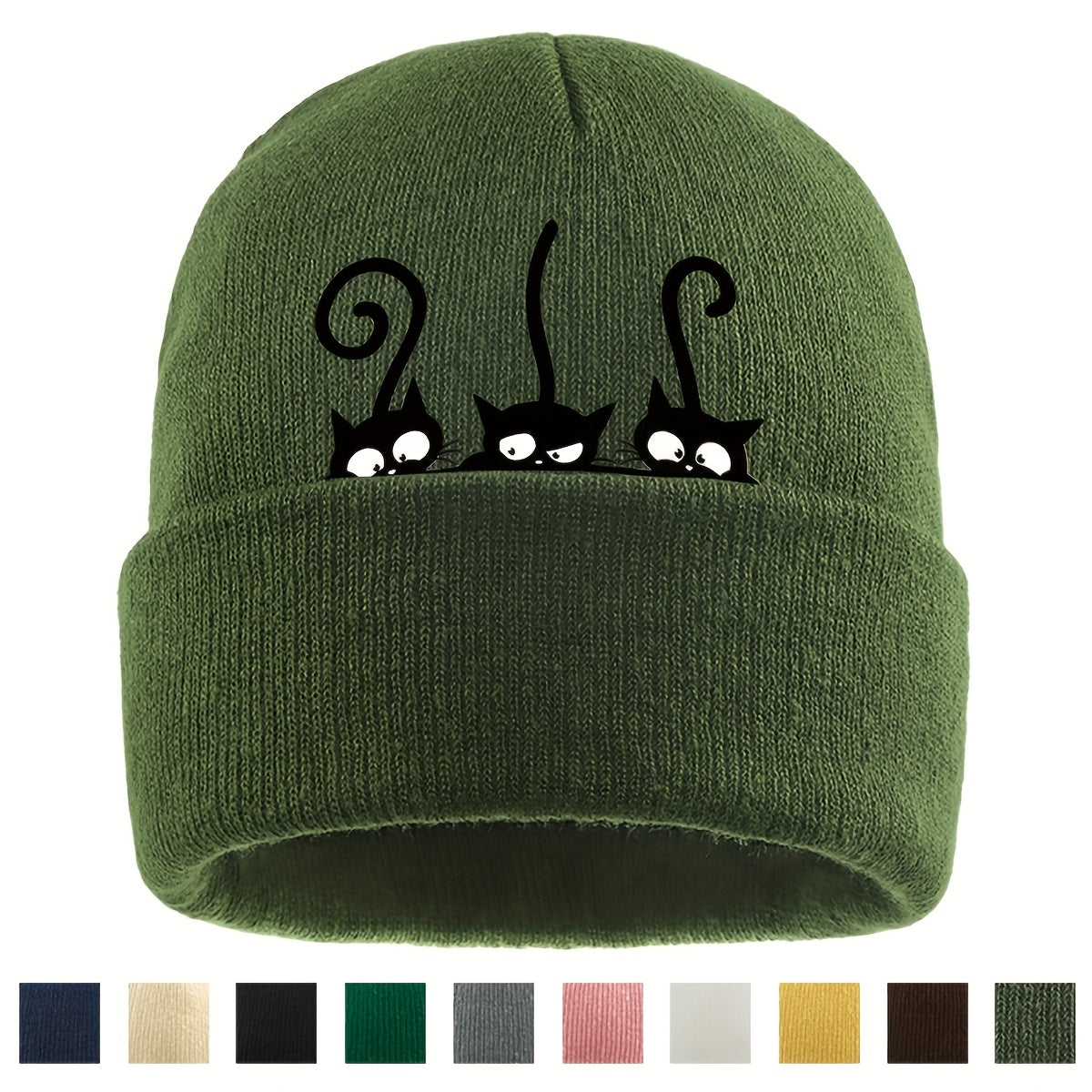 1pc Beanie Hat with Cute Black Cat Print