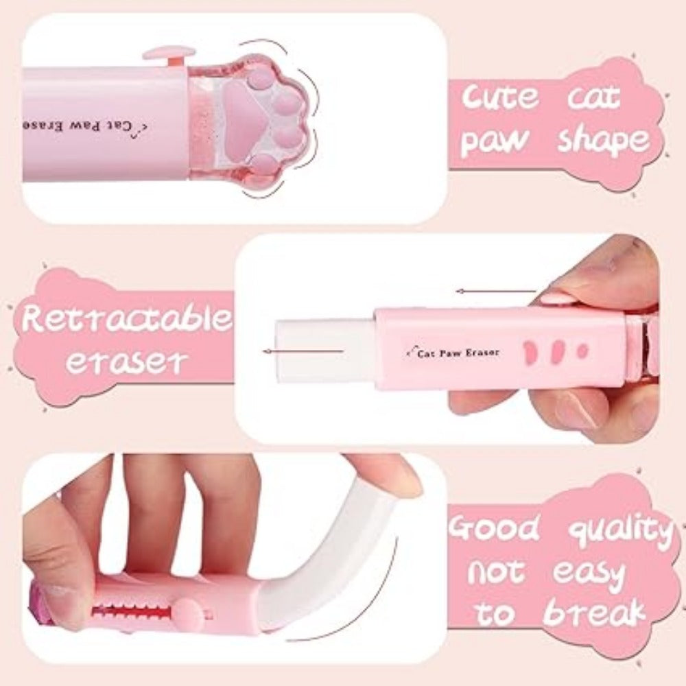 4pcs Cute Erasers, Retractable Eraser Kawaii Cat Paw Erasers for people,Rubber Push-Pull Eraser for Writing,Drawing Aesthetic Erasers for Office Supplies