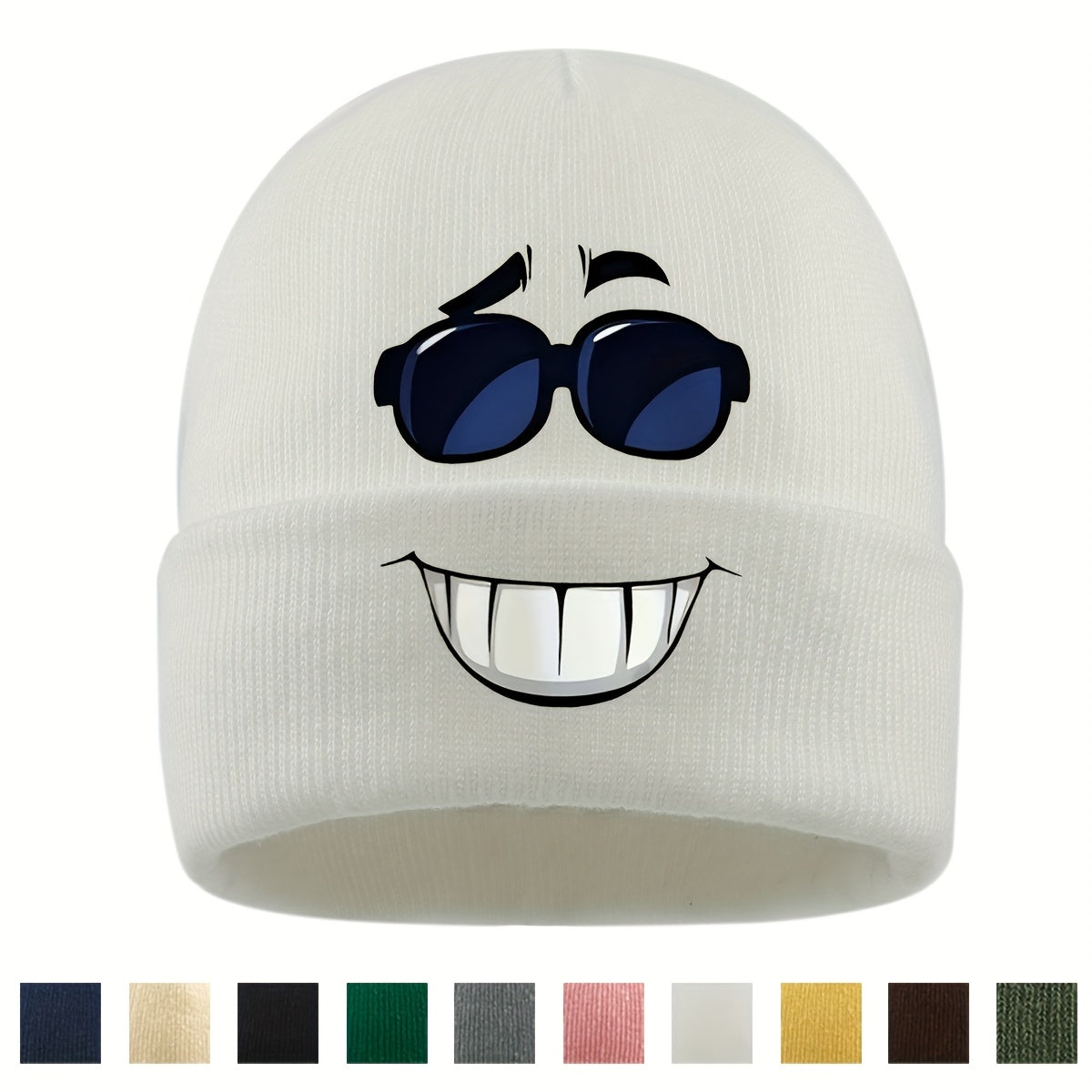 1pc Fashion Glasses joyful Face Funny Pattern Beanie Knit Hat
