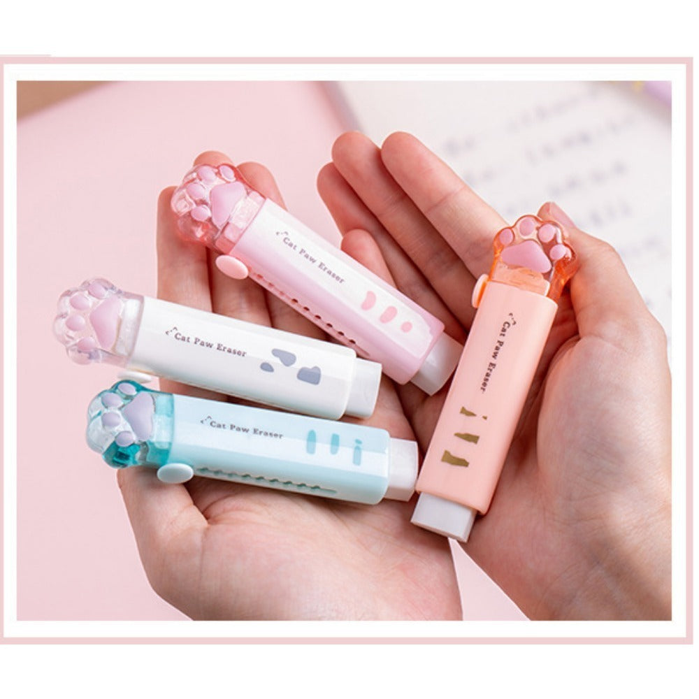 4pcs Cute Erasers, Retractable Eraser Kawaii Cat Paw Erasers for people,Rubber Push-Pull Eraser for Writing,Drawing Aesthetic Erasers for Office Supplies