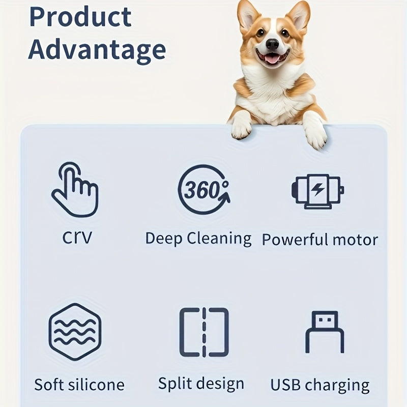 1pc 3-in-1 Electric Pet Grooming Tool - USB Rechargeable, Portable Silicone Self-Cleaning Paw Washer for Dogs & Cats, Comfortable Massage, Protects Claws, Ideal for Outdoor Use!