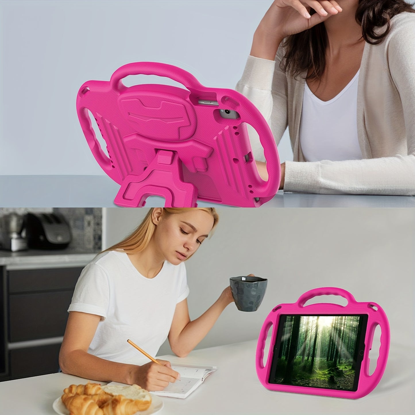 [Kids-Friendly|Lightweight] Lightweight, Non-Slip EVA Kids-Friendly Tablet Case with Adjustable Stand & Lanyard | Soft Shell with Heavy Duty Protection, Flexible Kickstand & Adjustable Strap | for iPad 7th/8th/9th Gen (10.2-i
