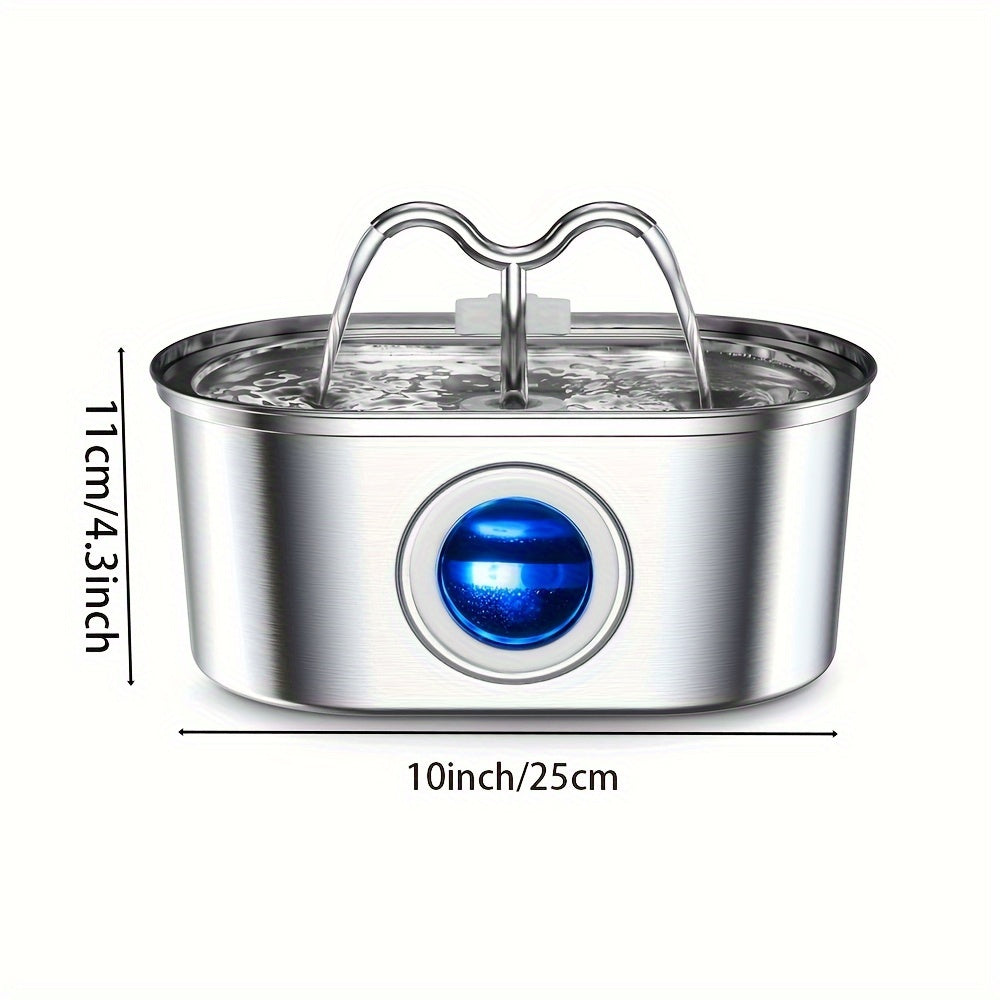 Stainless Steel Double Head Automatic Pet Water Dispenser, Large Capacity Mute Filter Dog Water Bowl, USB Powered, No Plug Required, Without Battery