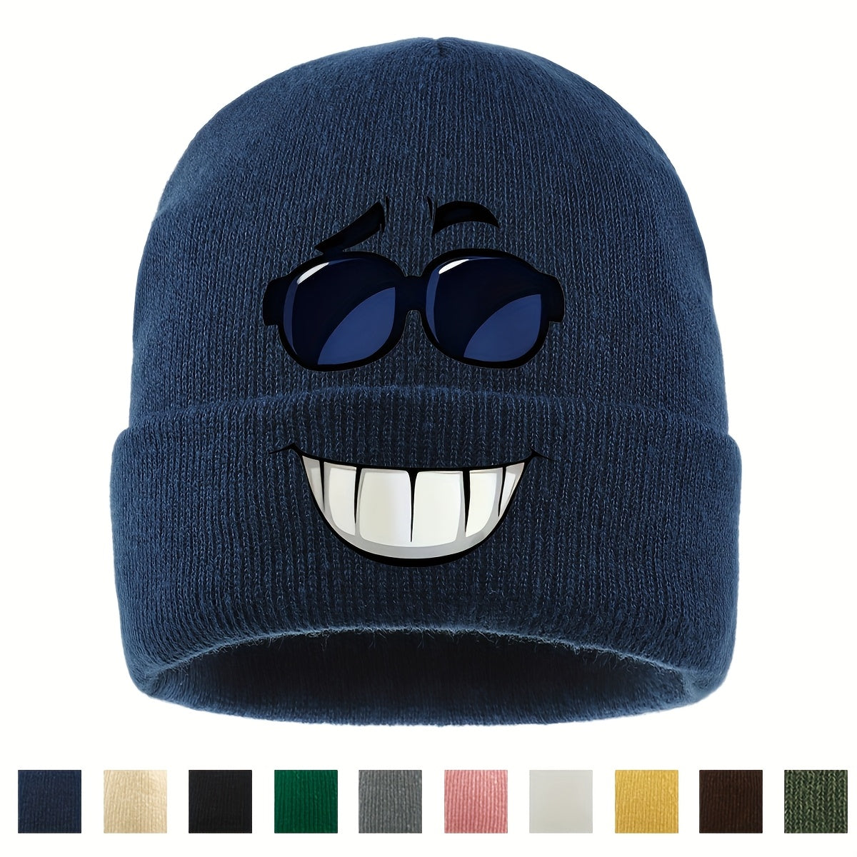 1pc Fashion Glasses joyful Face Funny Pattern Beanie Knit Hat