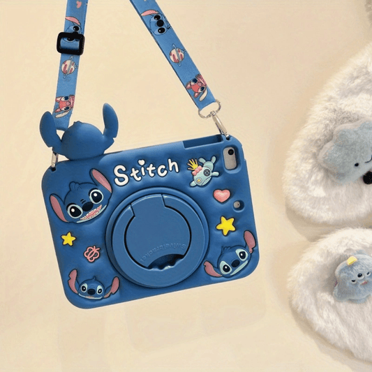 Stitch Anime iPad Protective Cases | for iPad 2022 10th Gen 10.9in, 8th 7th Gen 10.2in, 2020 Pro 11in | Cute iPad Cover with Shoulder Straps & Rotating Bracket