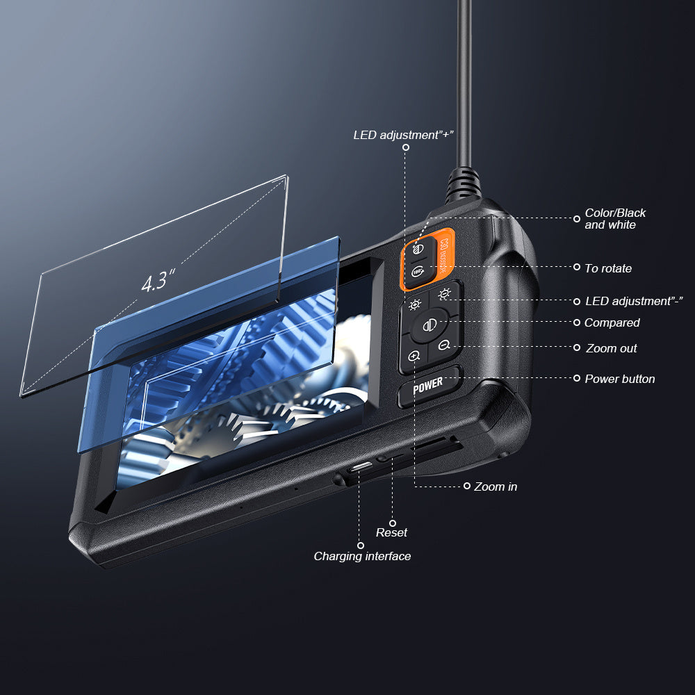 4.3in LCD Screen Industrial Endoscope 8mm Dual/ Single Lens, Endoscope Camera, Auto Repair Plumbing House Auxiliary,