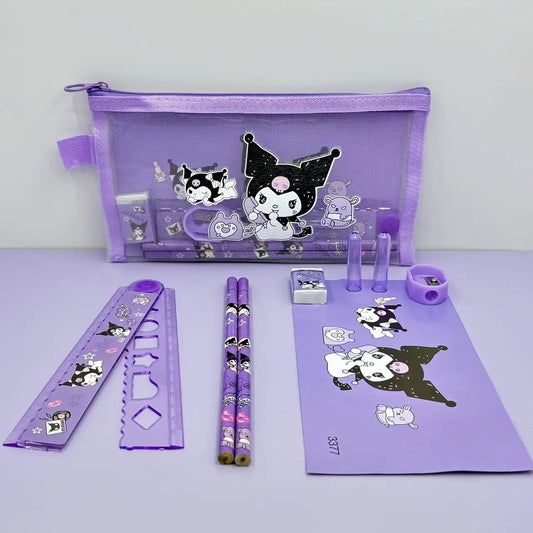 8pcs Sanrio Nylon Mesh Stationery Set with Pencil Cas