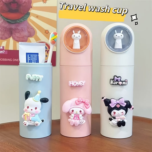 Sanrio Portable Travel Mouthwash Cup, Lids Design, with Travel Storage Container for Toothbrush and Toothpaste, Unscented, for Multi-Occasion Use, Business Trip Travel