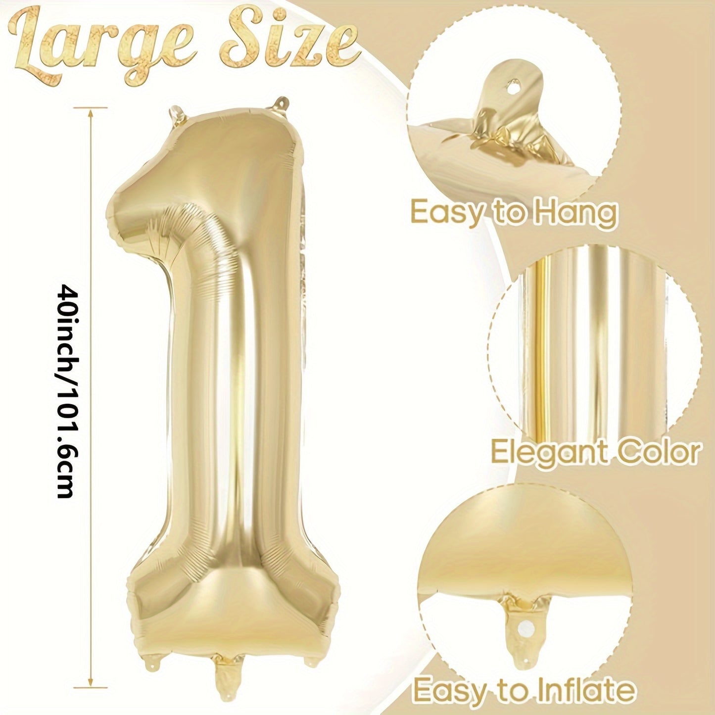 Large 40 Inch Golden Metallic Aluminum Film Balloons - No Electricity Needed Party Decoration for Birthdays, Anniversaries, New Year Celebrations - Suitable for Ages 14+, Set of 1