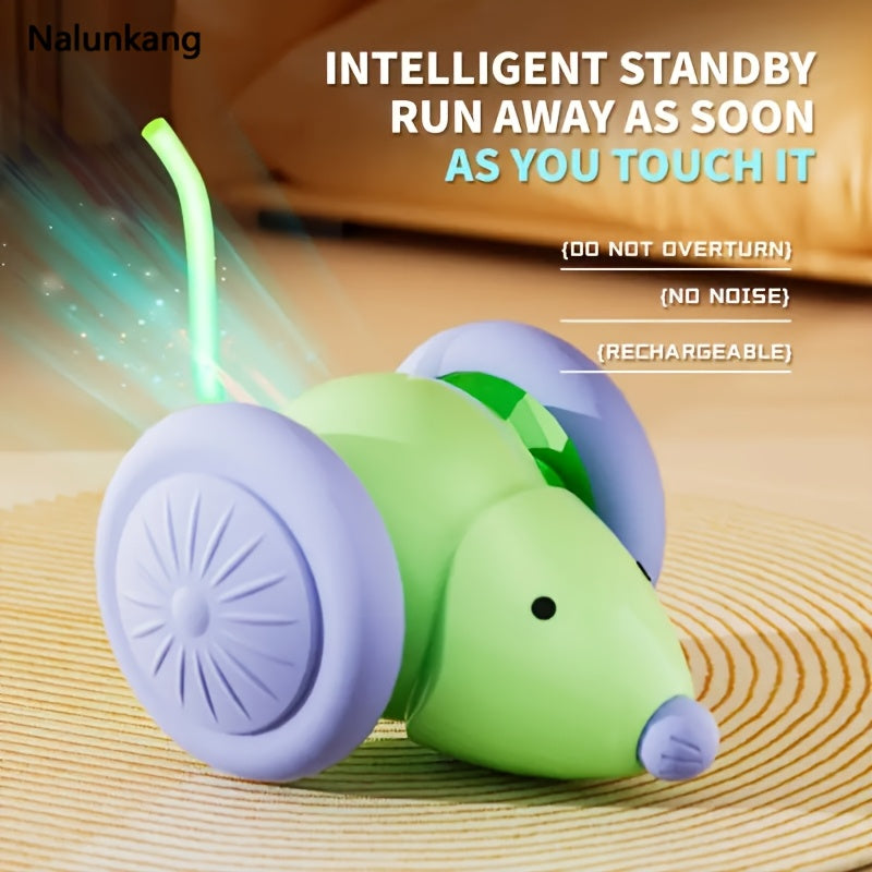 Nalunkang Automatic Cat Toy Car, USB Rechargeable, 3 Modes, Colorful LED Tail, Plastic, for Small Breeds, Interactive Pet Entertainment Vehicle, Interactive Pet Play | Vibrant LED Tail | Durable Plastic, Cat Car Toys