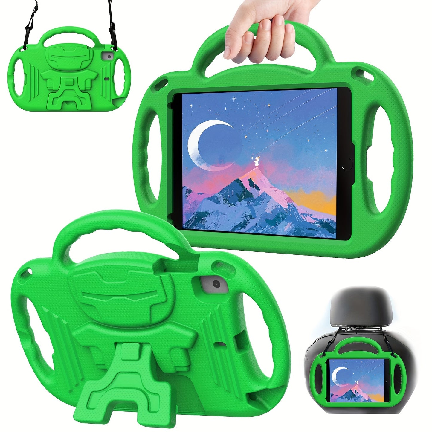 [Shockproof EVA Case] Lightweight and Shockproof EVA Case - with Cartoon Kickstand, Adjustable Strap, Three Anti-Slip Handles for iPad 5th/6th/7th/8th/9th Gen 9.7/10.2 inch, 10th Gen/Air4 10.9 inch and mini 1st/2nd/3rd/4th/5t