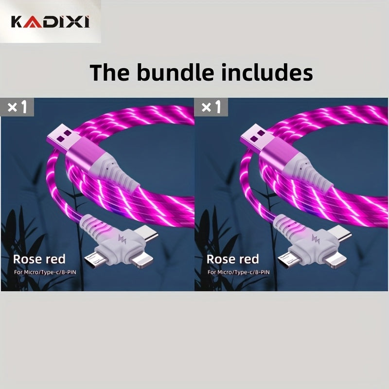 3-in-1 Flowing Glow Cable - Fast Charging Micro USB Type-C for iPhone 14, 13, 12, 11 Pro Max, XS, XR, SE 8, 7, 6 | Compatible with Samsung, Xiaomi, Oppo, Vivo, Lenovo | 1M Length, 10-20W Output, ≤36V, 1M Charging Cable | Vi