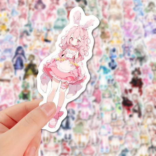 100pcs Reusable Vinyl Anime Character Stickers, Herringbone Pattern, Self-Adhesive Decals for Phone Case, Notebook, Laptop, Water Bottles, Guitar, Plastic Surfaces, with for Ages 14+