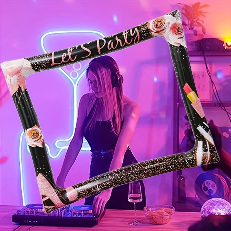 [Neon Party Frame] Vibrant Neon 1pc Retro 90s Disco Party Photo Booth Frame | 29.5x25.6 Inch, "TALK to NICE" Text, Durable Plastic, Fun and Festive Decorations, Inflatable Selfie Props for Birthdays, Bachelorette, Weddings, a