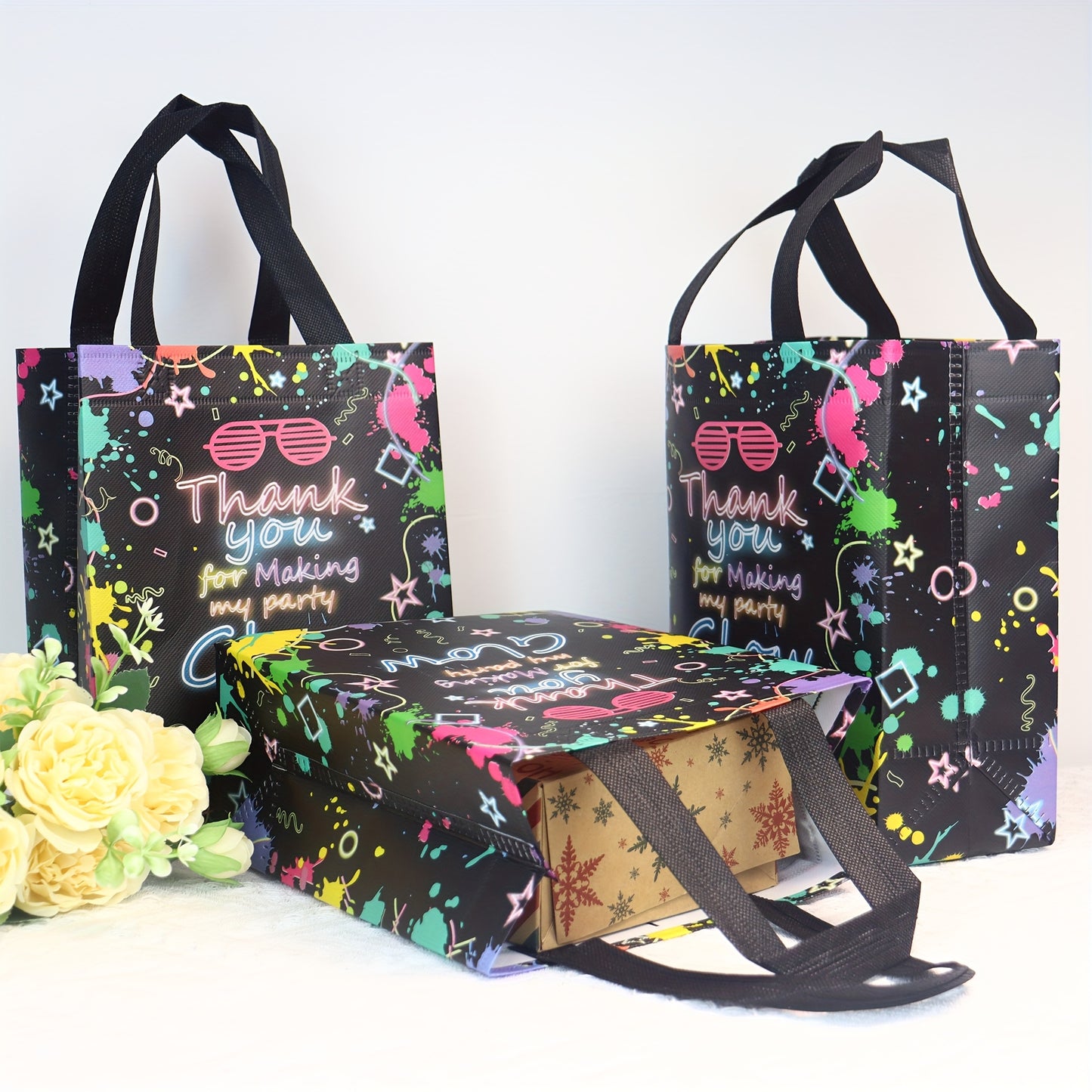 [Neon Glow Party Bags] 5/10/20/30pcs Neon Glow Party Favor Bags | Glow in Dark Party Supplies No Woven Neon Birthday Party Gift Bags | Best for Retro 80s 90s Birthday Halloween Party Decoration Supplies, Christmas, Thanksgivi
