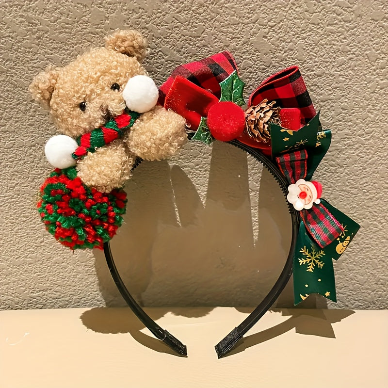 1pc Women'S Christmas Teddy Bear Bow Hairband