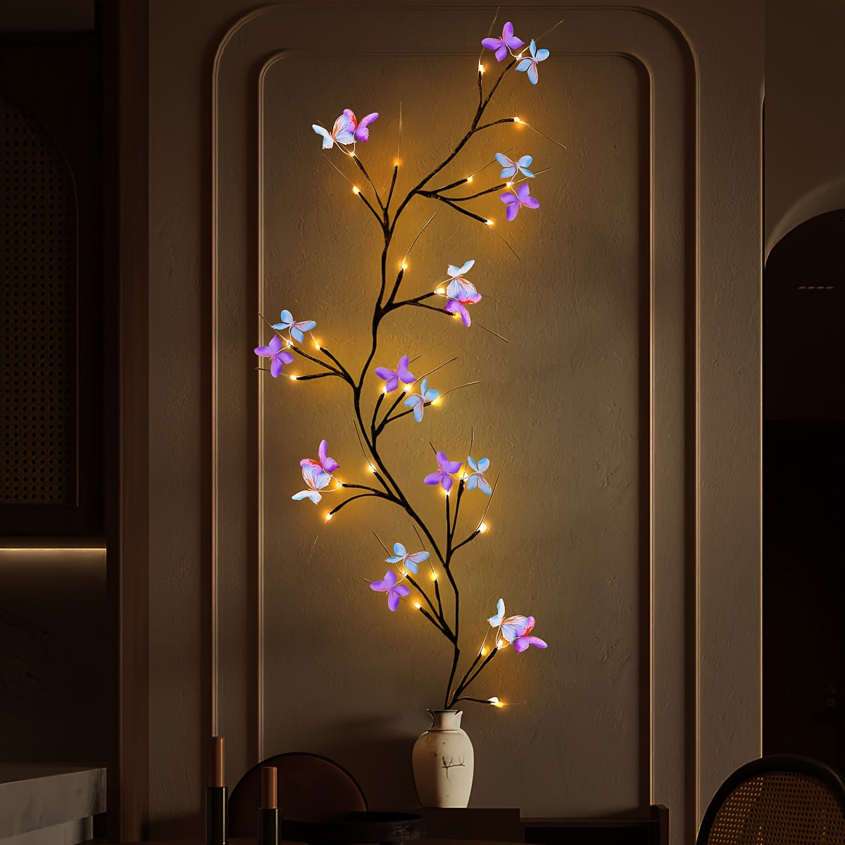 [Enchanted Willow Lights] USB Powered 1pc Resin Enchanted Willow Vine Lights with Butterflies | Wall Decor, ≤36V, for Christmas, Home, Bedroom, Valentine's Day, Easter Holiday Gift