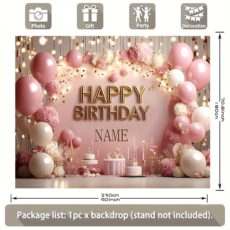 1pc Glittering Pink Princess Theme Birthday Party Banner with Flowers