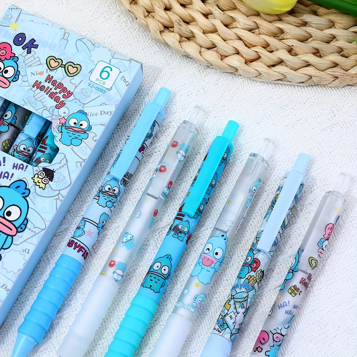 6pcs Sanrio Clownfish Quick-Dry Gel Pens, Fine Point, Black Ink, Smooth Writing for Journaling, Office Supplies, and School Stationery