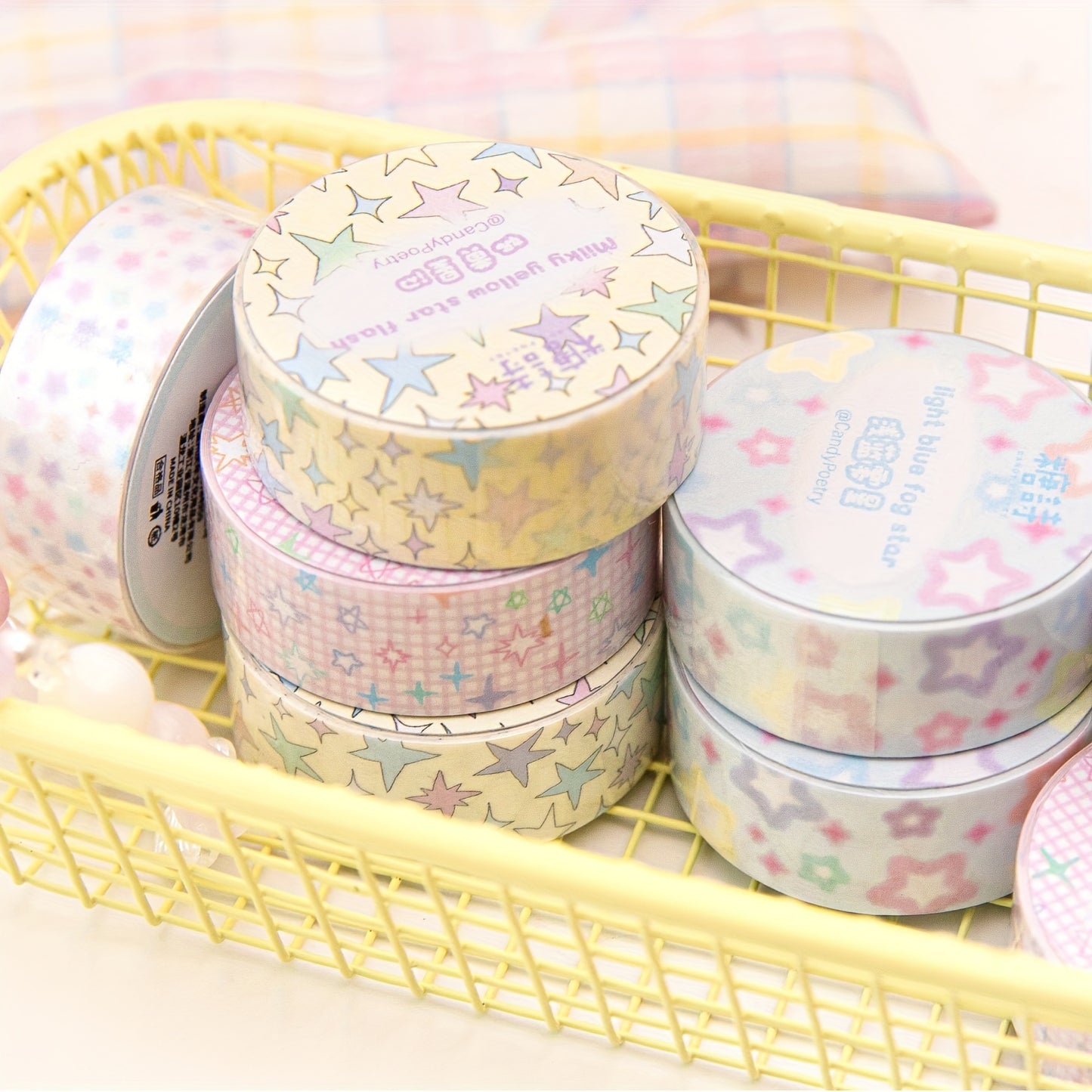 [Paper Star Pattern Decoration Tape] Star Pattern Washi Tape Roll for Planner Decoration, Scrapbooking, and DIY Crafts - Major Material: Paper
