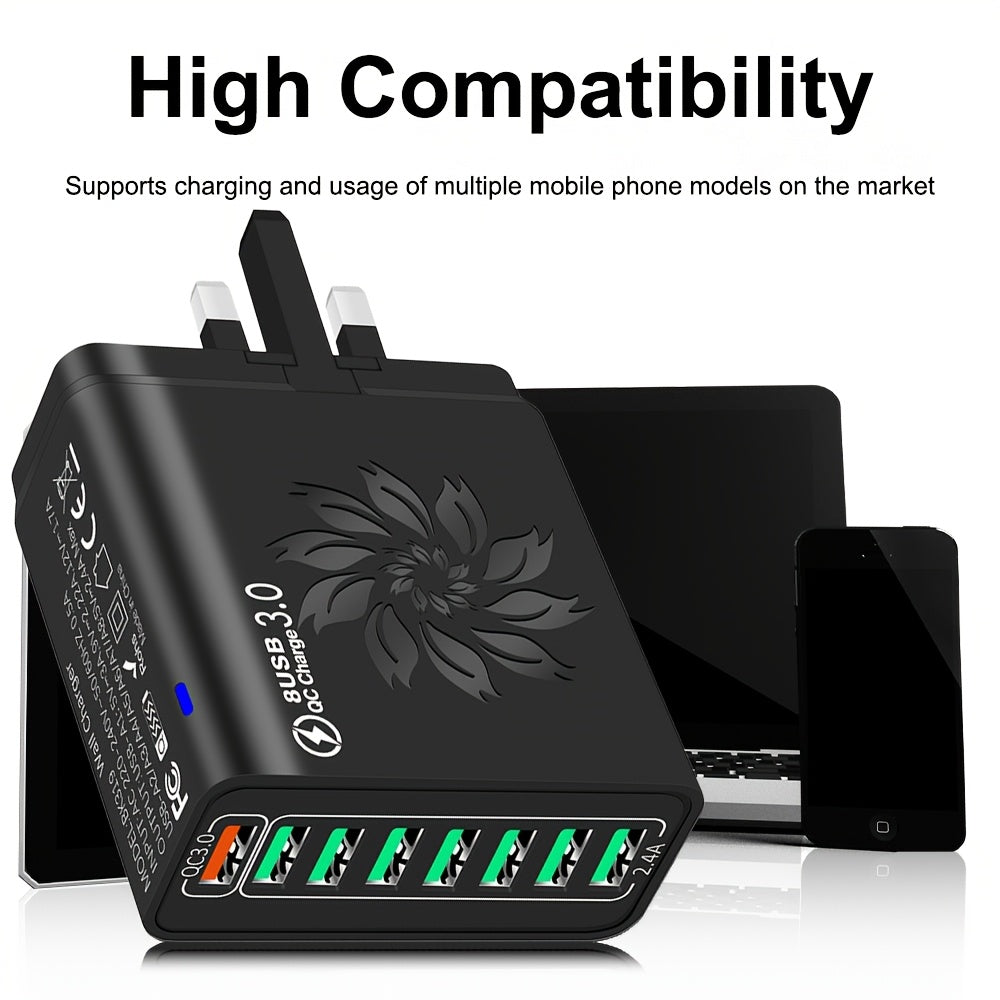 8-Port QC3.0 Fast USB Charger UK Plug