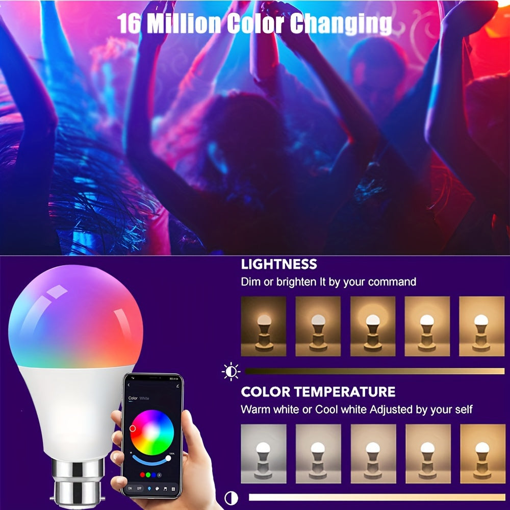 1PCS B22 LED WiFi Smart Light Bulb, RGB Smart Bulbs, 10W B22 Tuya APP Bulbs, Dimmable 16 Million Colours Changing Light Bulbs BT Control, 10W B22 Smart Tuya Bulbs Seting Timers, Scene And Music Sync, Voice Control Compatible