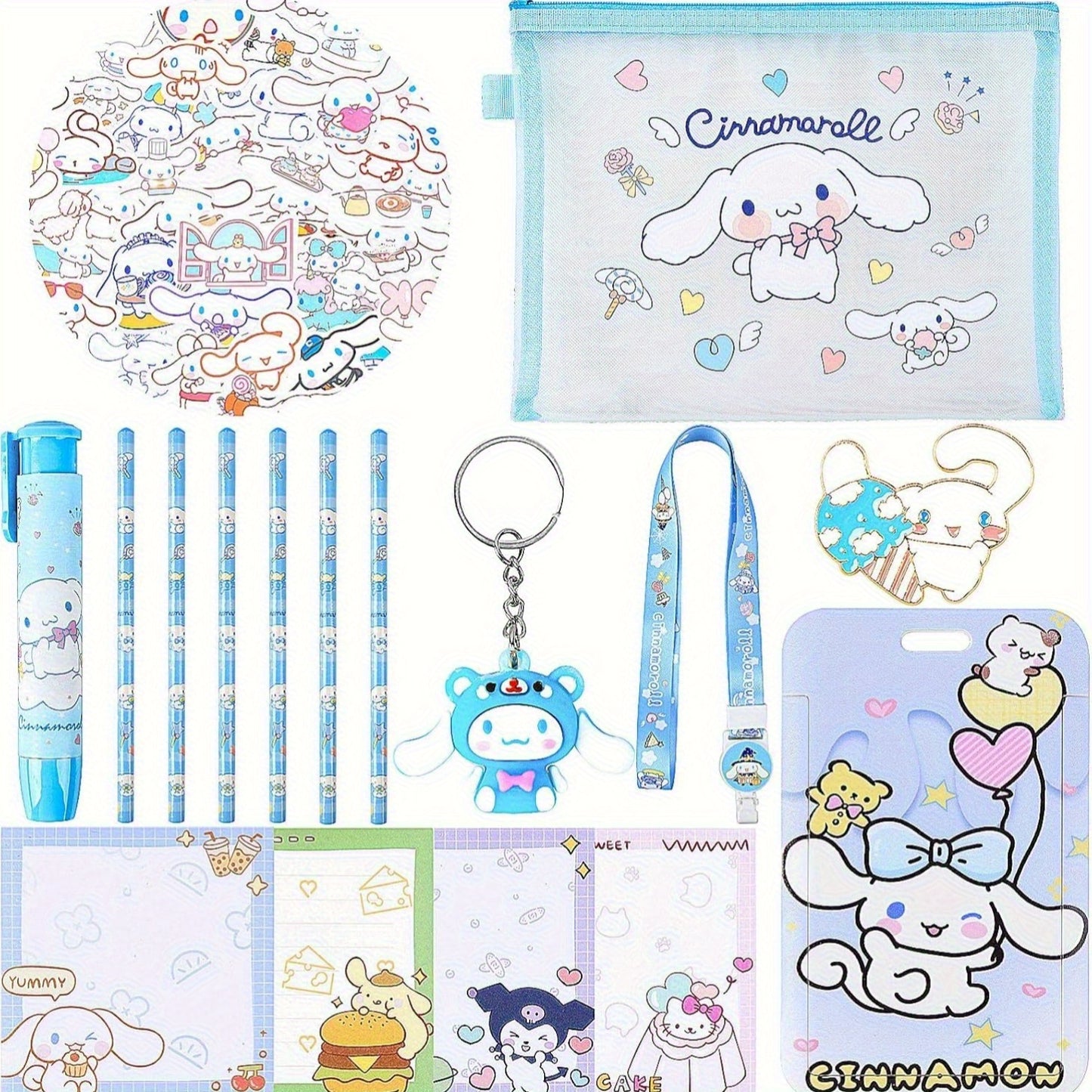 Sanrio 1 Set Of Yuguigou And Kulomi Stationery Set, Including Stickers, Pencils, Pencil Erasers, Sticky Notes, Lanyards With Identity Badges, Anniversary And Graduation Gift Bags, Birthday Gift Gifts