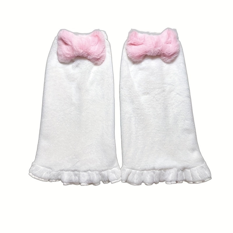 1 Pair of Cute Bow Slimming Leg Covers for Teenagers Plush Socks for Mid-Length Stockings