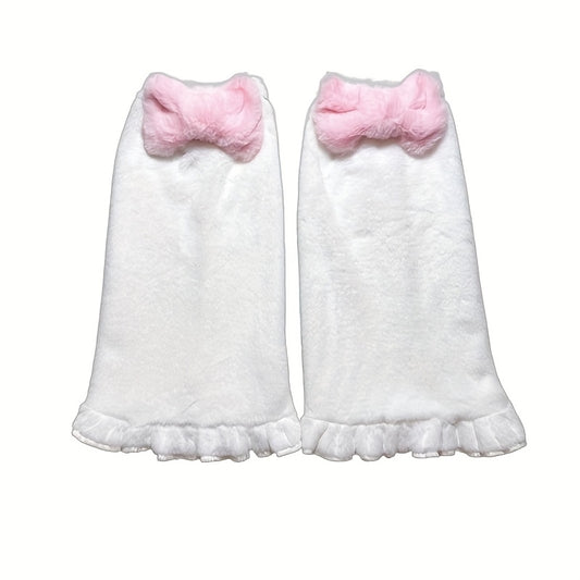 1 Pair of Cute Bow Slimming Leg Covers for Teenagers Plush Socks for Mid-Length Stockings