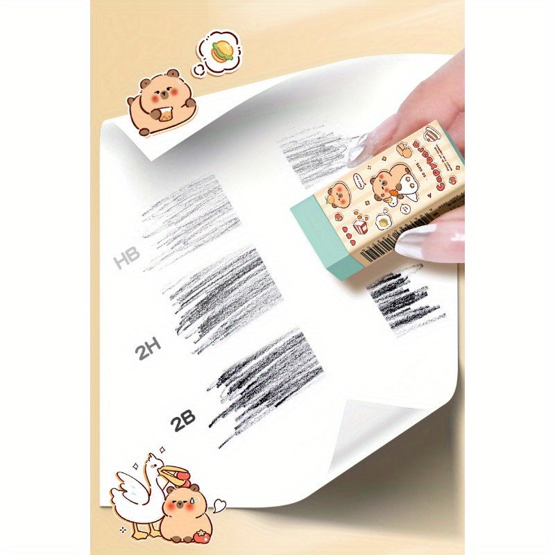 20pcs Style Random Capybara Erasers Cute Long Strip Pencil Erasers Clean No Residue Eraser Small Volume Portable Art Sketch Erasers for Students