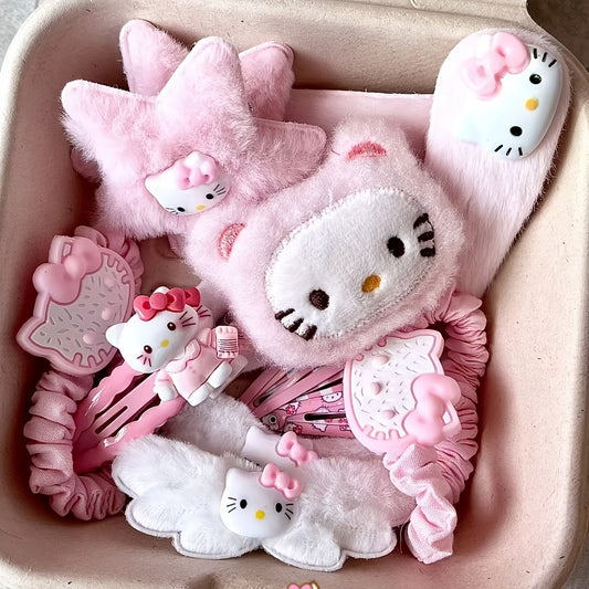 10pcs for hello kitty Pink Hair Accessories Set - Cute Cat Clips, Hairpins.