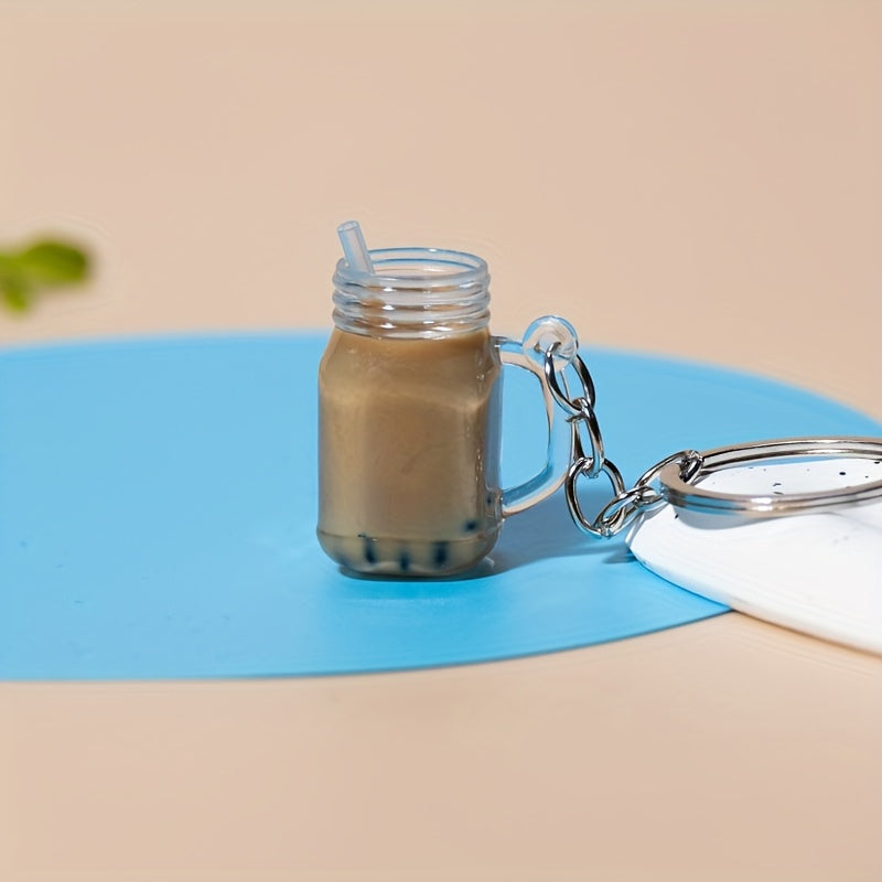 1 Mini Milk Tea Model Keychain, Simulation Car Key Ring, Bag Decoration Pendant, Suitable for Milk Tea Shop Small Gifts to Customers