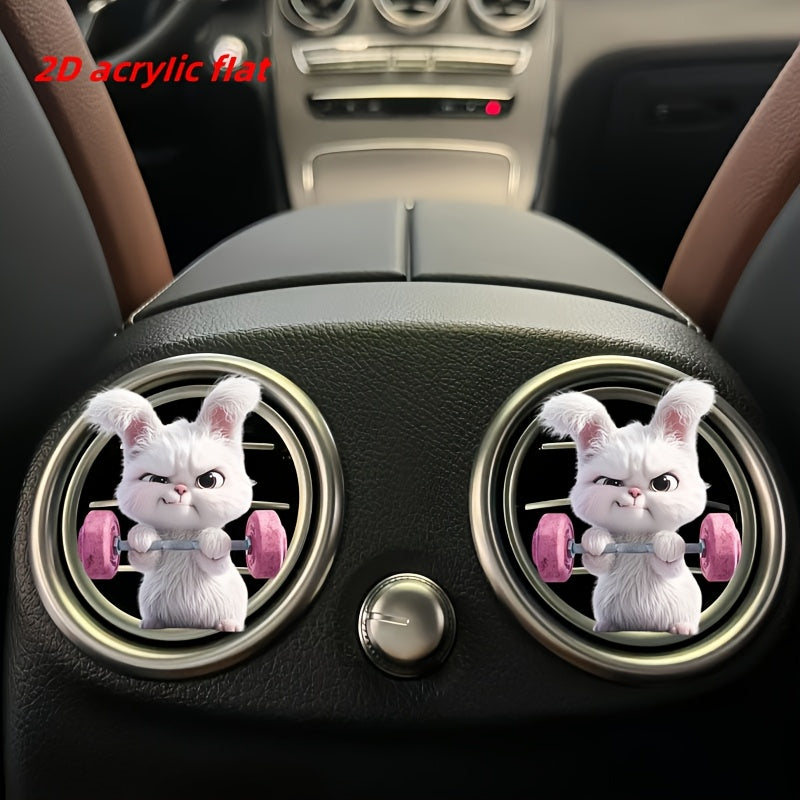 2D Flat] Weightlifting Rabbit Pattern Car Air Vent Clip Decoration, Scented Car Interior, Acrylic Luxury Cartoon Decoration Gift, Fashionable Car Interior Accessories, Clip-on Air Freshener, Scent Dispersion, Long-lasting Sce