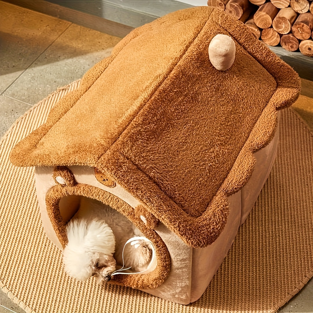 Cozy Polyester Cat House Bed, Removable and Washable Plush Pet Cave Nest, Warm and Soft Indoor Kitty Shelter, Christmas Gift for Cats