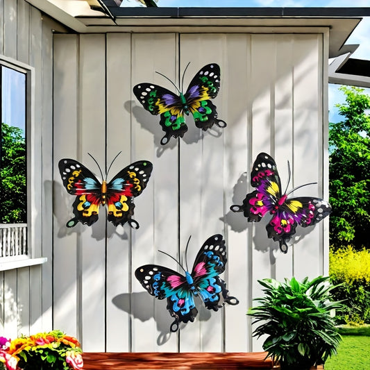 4-Pack Colorful Metal Butterfly Wall Art, Iron Pendulum Decor for Garden, Yard, Living Room, Bedroom, Patio, Balcony - No Electricity Needed, Outdoor Fence Art Decoration, Ideal Gift for Family and Friends