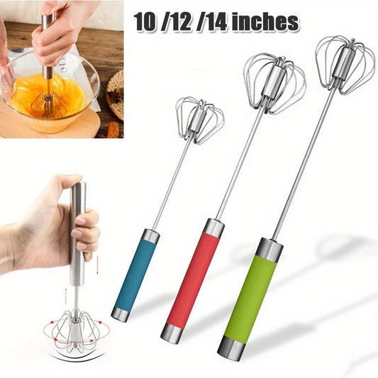 1pc Portable Stainless Steel Semi-Automatic Whisk - Easy Mix for Eggs & Cream, Ideal for Home Baking, Camping & Picnics, Durable Kitchen Tool with Colorful Handles, Baking Tool|Semitransparent Whisk|Durable Construction