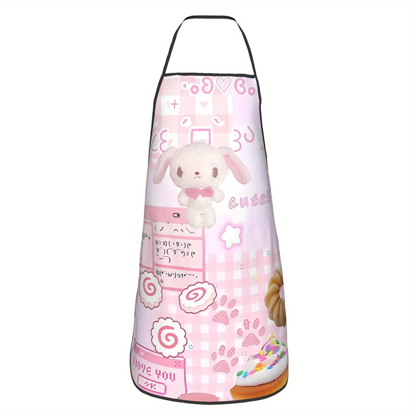 1pc Sanrio Cutecore Pink Apron with Bunny & Hearts Design - Durable Polyester Unisex Kitchen Bib for Cooking, Baking, Painting - Fun Aesthetic Chef Accessory for Adults, Cooking Wear