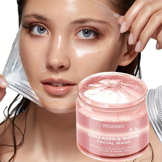 Five min hydratio, 1.764oz collagen biotin day and night facial mask, containing collagen and biotin, face masks Light Beige care, face mask hydrating, 72h lasting moisturizing, men, women, low sensitivity, Especially suitabl