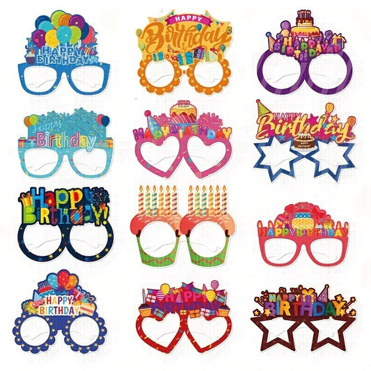 12pcs Colorful Happy Birthday Paper Glasses - Durable & Easy-to-Use Photo Booth Props for Memorable Celebrations