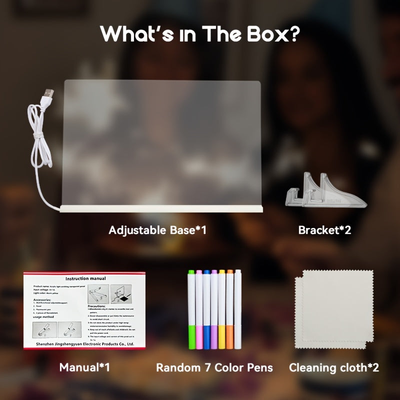AMILL Acrylic LED Message Board - Erasable Light-Up Drawing Board with 7-Color Pens & Cleaning Cloth, USB-Powered Modern Desk Night Light for Birthdays, Special Occasions, Creative Gift Idea, Special Occasion Gift | Colorful