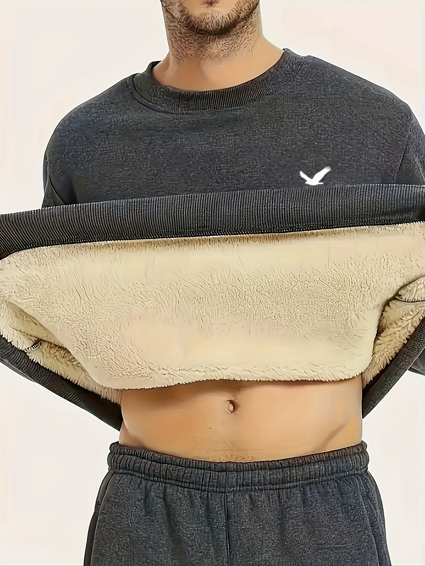 Men's Winter Fleece-Like Sweater Vest Jacket - Thickened Round Neck Long Sleeve Inner Layer, Machine Washable.