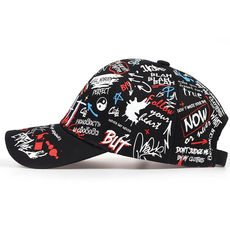 Unisex Graffiti Baseball Cap with Bold Letter Print - Adjustable Snapback Closure, Lightweight Hat for Outdoor Sports & Casual Wear, All-Season Breathable Design, Headwear, Streetwear Accessory, Urban Style, Durable Construct